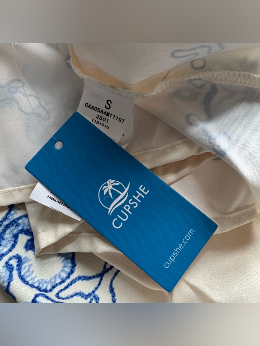 NWT Cupshe Boho Orchids Ruffled Mini Dress Long Sleeve Floral Cream Blue - Picture 11 of 14